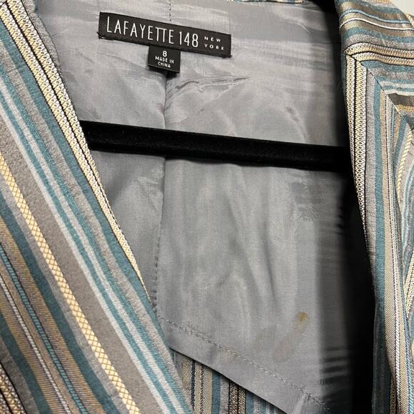 Lafayette 148 New York Striped Blue Tan Blazer Suit Jacket Coat Women’s 8 - Picture 4 of 8